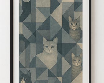 Optical Cats Geometric Illusion Art Print
