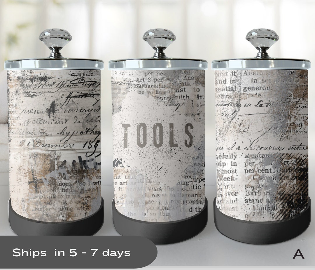 Small Assorted Print Jars, Decorative Salon Jars, Salon Sanitizing Jars, Customizable Salon Jars