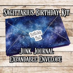 Junk Journal Schütze Geburtstagspost Folio großen Umschlag Ephemera Scrapbooking Sternzeichen Astrologie Horoskop Collage Kit Instant Download