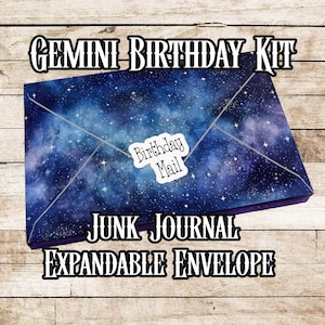 Junk Journal großer Umschlag Geburtstag Zwillinge Folio Ephemera Scrapbooking Sternzeichen Astrologie Horoskop Collage Kit Instant Download