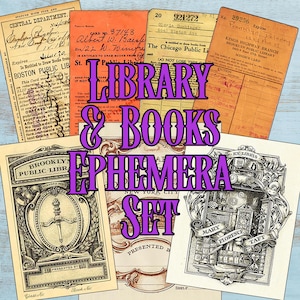 Vintage Bibliothek und Bücher Typografie Karten Collage Sheets Junk Journal druckbare Poster Kunst Ephemera Scrapbooking Journal Instant Download