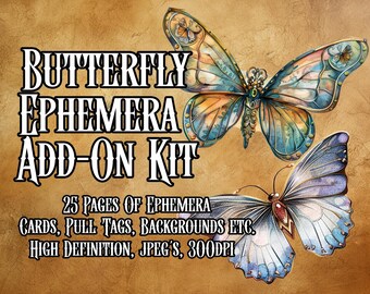 Vintage Butterfly Ephemera Add-on Bundle over 100 printable Butterfly Related files perfect additions for Junk Journals Instant download