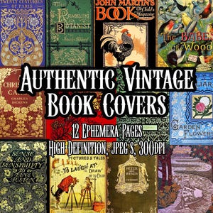 Authentic Vintage Book Covers Ephemera Bundle 50+ printable Book Covers Bundle Circa 1900&#39;s Scrapbooking Collage Decoupage Instant download