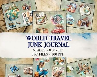 World Travel Junk Journal Printable Pages Travel Journal Travel Printable Transport and Tourism Scrapbook Journal Instant printable download