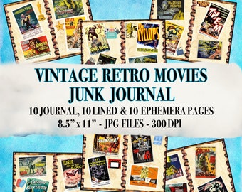 Retro Vintage Movie Clipart Junk Journal Sci-Fi Horror Classic Hollywood Poster Collage Nostalgia Scrapbooking Printable Instant Download