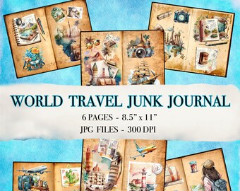 Vintage Junk Journal Printable Pages World Travel Journal Scrapbooking Printable Travel Junk Journal Watercolor Art Journal Instant download