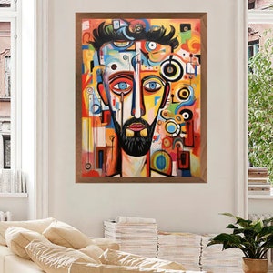 Mann mit Bart - Vassily Kandinsky inspirierte abstrakte Kunst, bärtiger Mann Druck, abstrakte Vision Malerei, Wohnkultur, wunderliche abstrakte Kunst