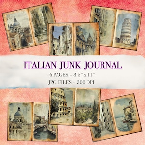 Italian Vintage Travel Junk Journal Printable Pages Journal Travel Printable Junk Journal Vintage Italian Culture Journal Instant download