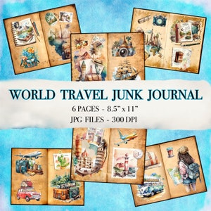 Vintage Junk Journal Printable Pages World Travel Journal Scrapbooking Printable Travel Junk Journal Watercolor Art Journal Instant download