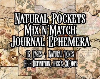 Natural Mix'n'Match Pockets Tags Ephemera Pages Decoupage Collage Junk Journal Pockets Scrapbooking Instant download