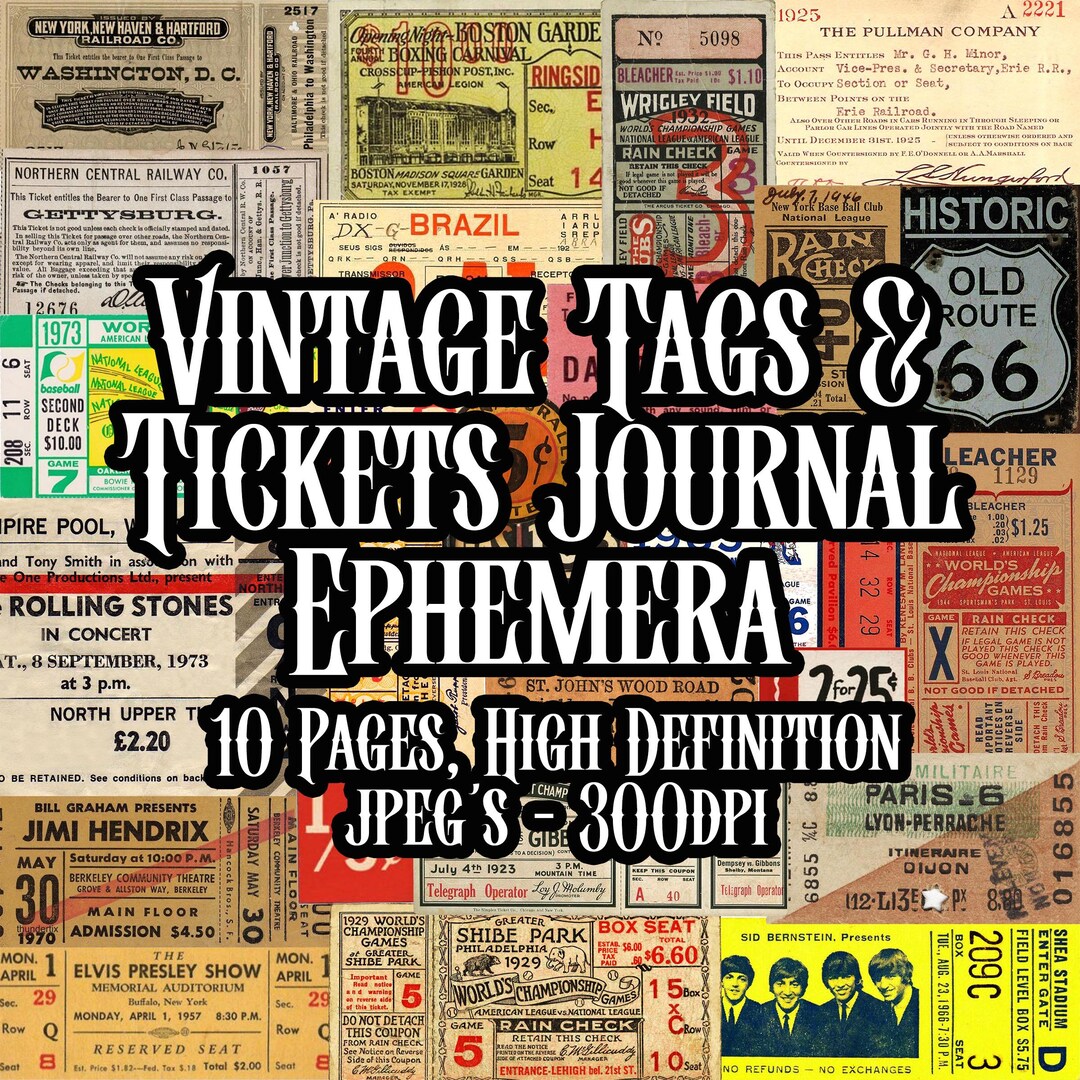 Vintage Tags and Tickets Junk Journal Ephemera Supplies Collage Sheets ...