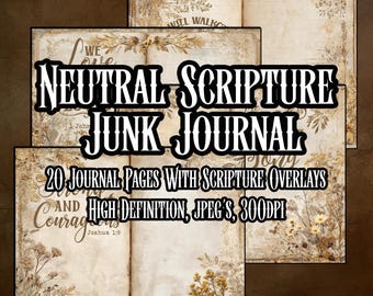 Neutral Scripture and Pressed Wildflower Junk Journal Ephemera Antique Lace Neutral Tones Biblical Art Scrapbooking Collage Instant download