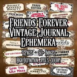 Friends Forever vintage Junk Journal Ephemera Decoupage Amitié mots Collage énonciations Junk Journal mot Scrapbooking Téléchargement instantané