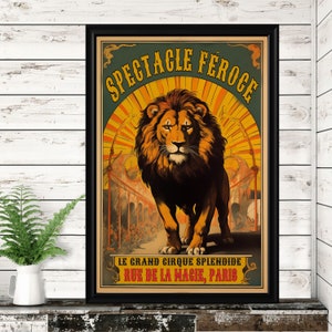 Vintage Original Circus Poster Digital Hi-Res 300 dpi Print Ferocious Lion Act Nostalgic Retro Carnival Act Posters Parisian Art Home Decor