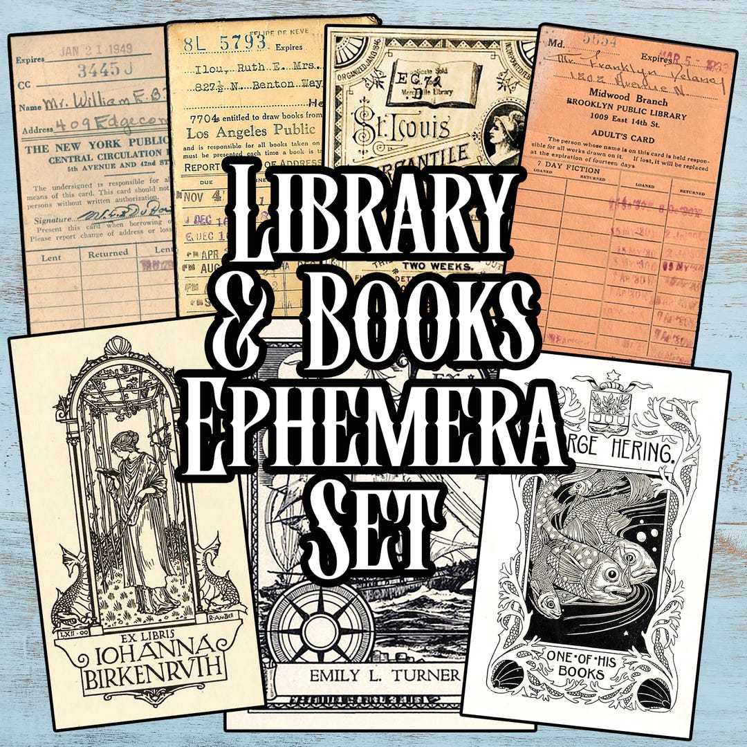 Vintage Library and Books Typography Cards Collage Sheets Junk Journal ...