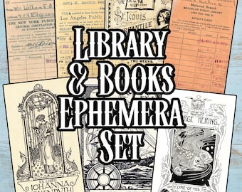 Vintage Library and Books Typography Cards Collage Sheets Junk Journal Printable Posters Art Ephemera Scrapbooking Journal Instant Download