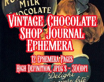 Paquete de etiquetas y carteles de chocolate vintage, más de 50 tarjetas imprimibles y recortes, collage de álbumes de recortes, decoupage, descarga instantánea