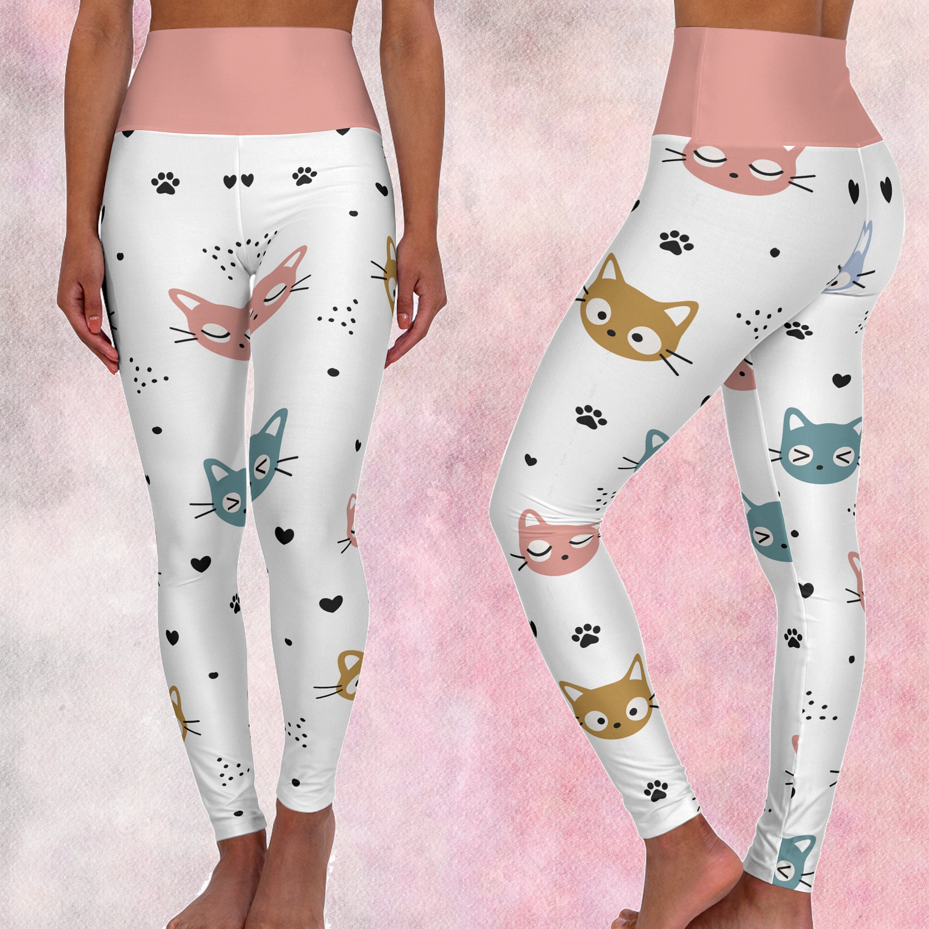 Cute Valentine Legging, Cute Cat Leggings, Valentine's Day Leggings,  Printed Leggings, Yoga Pants, Yoga Capris, Yoga Tights 