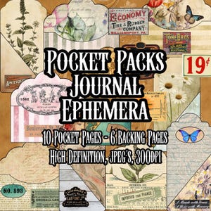 Pocket Packs Mix'n'Match Ephemera para Junk Journals Decoupage Colagem Ephemera Bolsos para Junk Journal Scrapbooking Download instantâneo