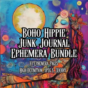 Boho hippie ongewenste Journal kortstondige bundel 70's hippie afdrukbare papieren scrapbooking collage kleurrijke boho hi-resolutie instant download