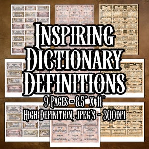 Dicionário inspirador Definições Diário de lixo Ephemera Decoupage Palavras Colagem Diário de lixo inspirador Palavras Scrapbooking Download instantâneo