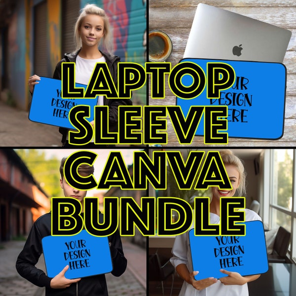 Laptop Sleeve CANVA Mockup Bundle #1 MacBook Bag 12/13/15" Laptop Sleeve Background Computer sleeve template Original computer case Mock up