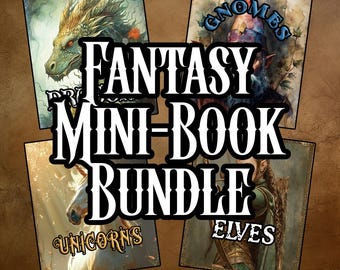 Fantasy Mini-Book Bundle 4 Complete Mini-Books Dragons Gnomes Elves Unicorns Art Collage Decoupage Scrapbooking Art Instant download