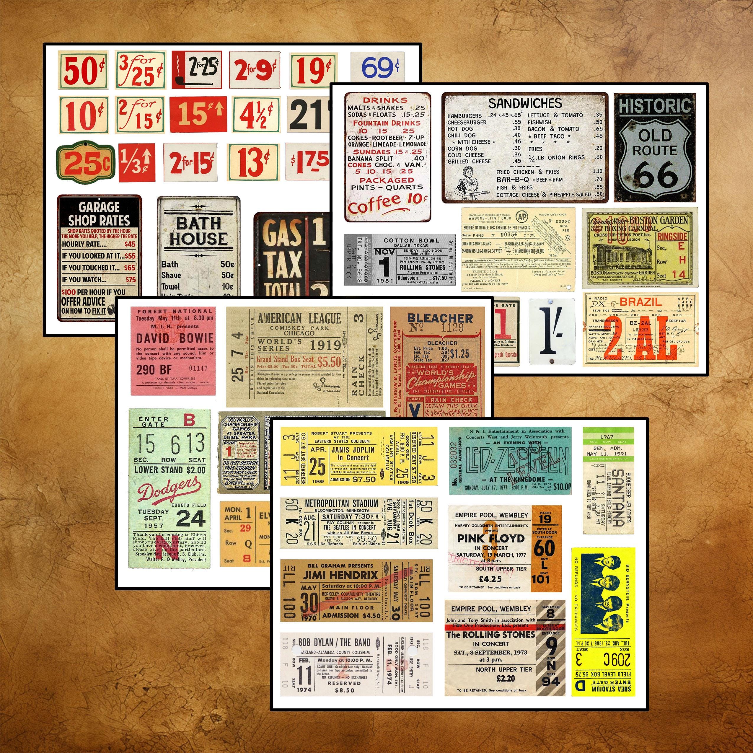 Vintage Tags and Tickets Junk Journal Ephemera Supplies Collage Sheets ...