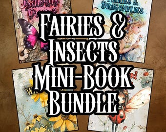 Fairy and Insect Mini-Book Bundle 4 Complete Mini-Books Fairies Butterflies Bees Collage Magical Fantasy Scrapbooking Art Instant download