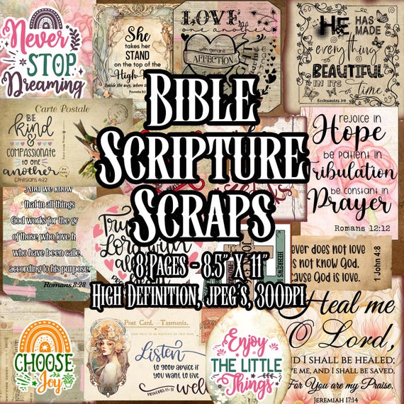 Bible Scripture Scraps Christian Printable Ephemera Verse Prayer Fussy Cuts Faith Sheets Cards Bible Verse Scrapbooking Art Instant download