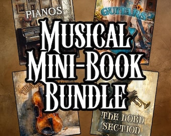 Ensemble de mini-livres d'instruments de musique Mini-livres complets Guitares Pianos Sections de cordes et de cors Art du collage Art de découpage Téléchargement immédiat