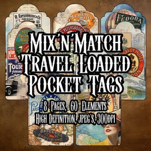 Geladen reiszakjes Tags Mix'n'Match gelaagde kortstondige pagina's kaarten decoupage collage kortstondige dagboekzakken scrapbooking Instant download