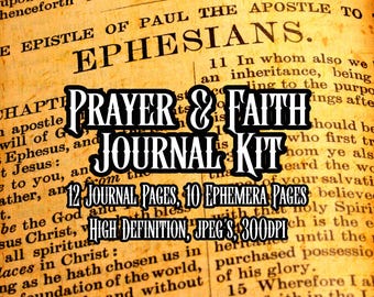 Prayer and Faith Junk Journal Neutral Tones Biblical Art Christian Book Scrapbooking Bible Verse Lined Pages Collage Instant download