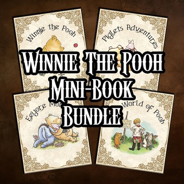 Winnie the Pooh Children's Mini-Book Bundle 4 Complete Mini-Books Favourite Classic Children's Books Collage Scrapbook Art Instant download