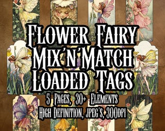 Magical Flower Fairies Mix'n'Match Loaded Tags Junk Journal Ephemera Fantasy Printable Pages Scrapbook Collage Decoupage Instant Download