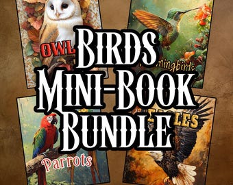 Wonderful Birds Mini-Book Bundle 4 Complete Mini-Books Hummingbirds Owls Eagles Parrots Decoupage Collage Scrapbooking Art Instant download