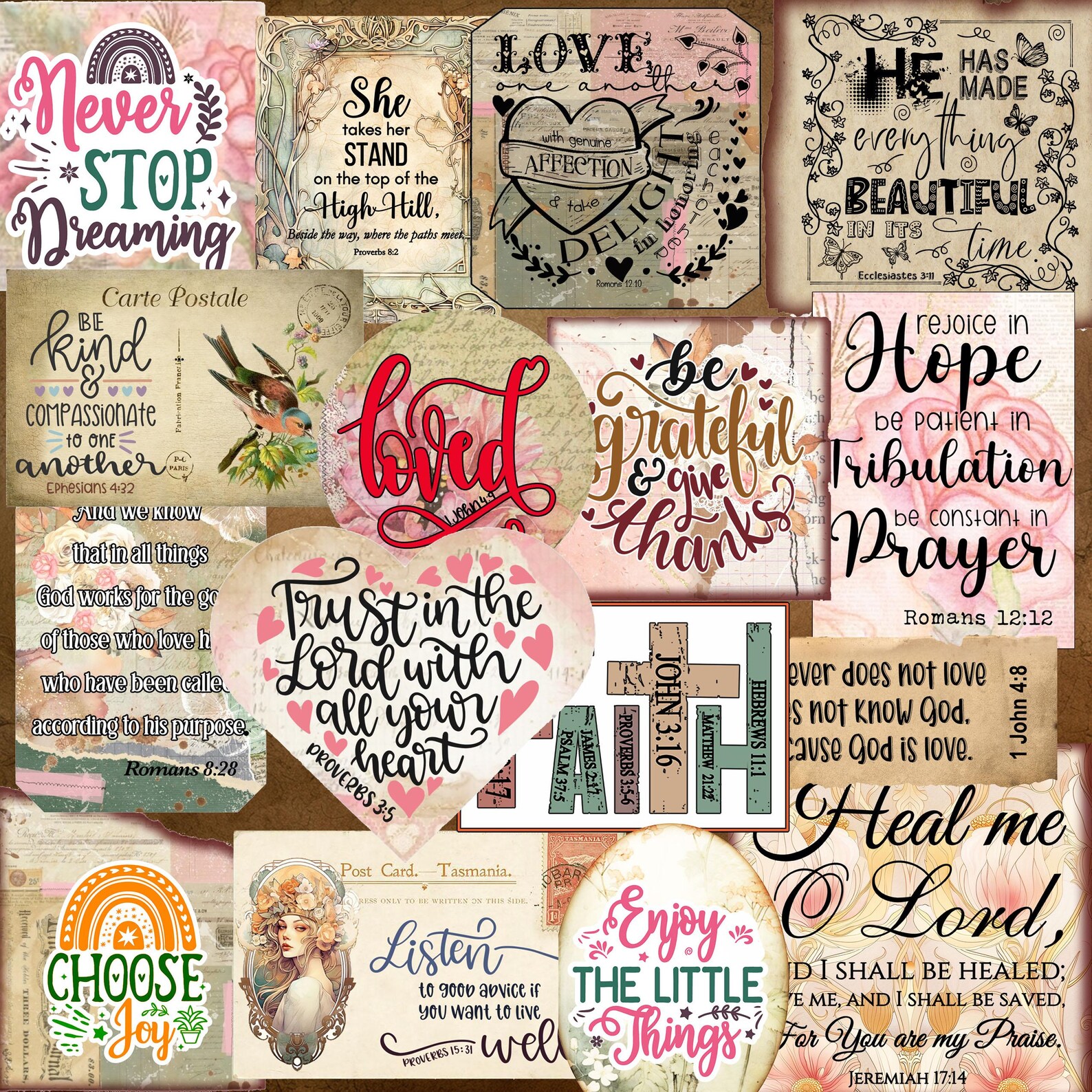 Bible Scripture Scraps Collection Christian Printable Ephemera Verse ...