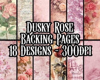 Neutral Dusky Roses Journal Background Collage Sheets 18 Designs Printable Decoupage Scrapbooking Paper Instant Download