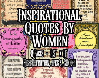 Inspirational Quotes by Women Printable Ephemera Motivational Fussy Cuts Empowering Words Sheets Cards Scrapbooking Art Instant download