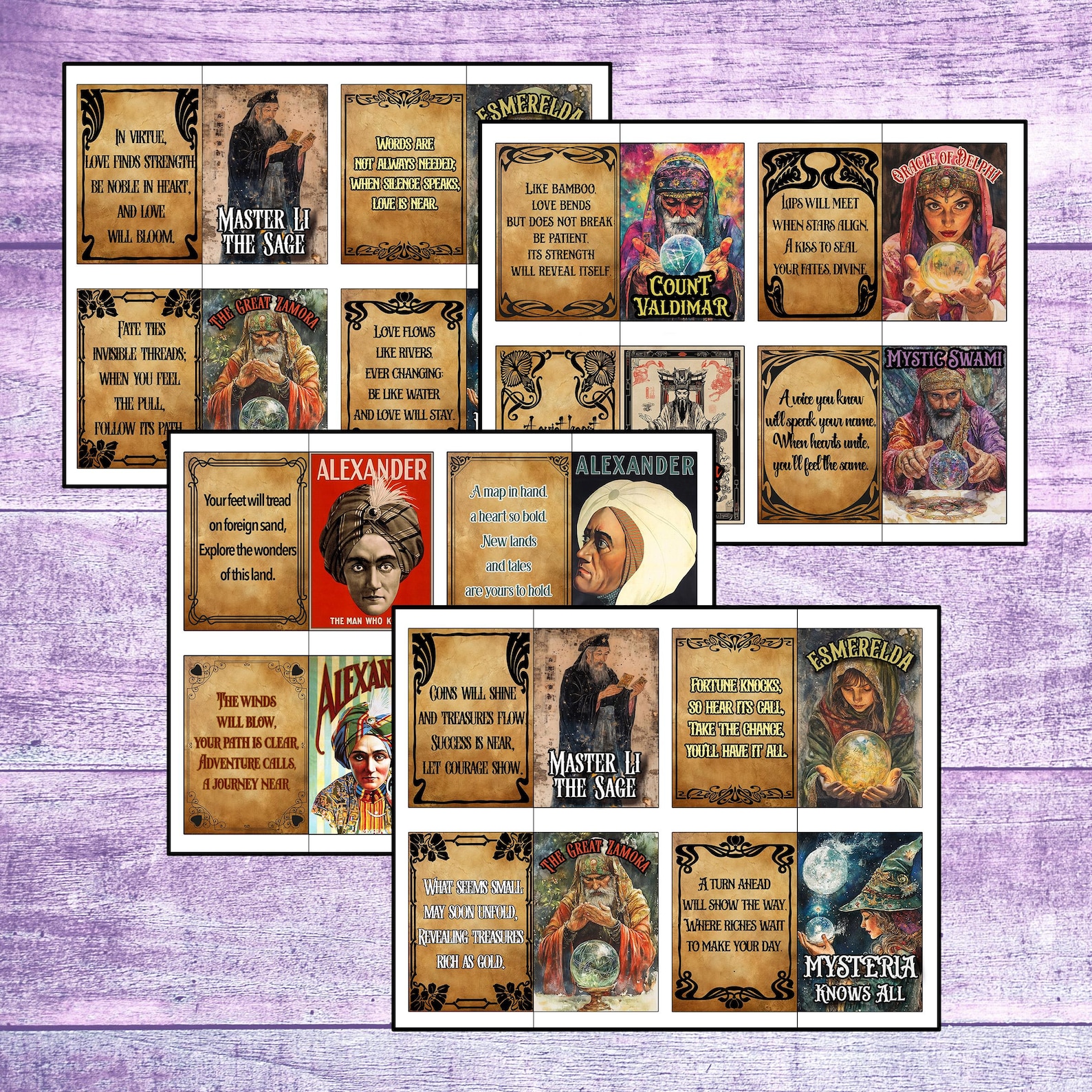 Mystic Fortune Teller Prophecy Cards Kit Collage Sheets Junk Journal ...