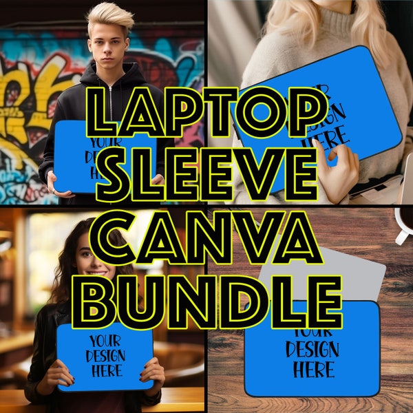 CANVA Laptop Sleeve Mockup Bundle #2 MacBook Bag 12/13/15" Laptop Sleeve Background Computer sleeve template Original computer case Mock up