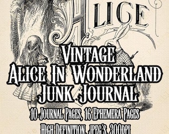Vintage Alice in Wonderland Junk Journal Kit Boy Girl Childrens Papers Digital Download Labels Tags Pockets Envelopes Cards Instant download