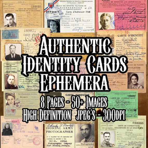 Authentic Vintage Identity Cards and Passports Ephemera Bundle 50+ printable Circa 1880-1950 Scrapbooking Collage Decoupage Instant download