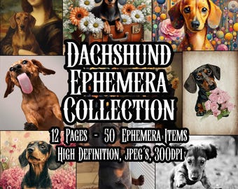 Dachshunds Paper Ephemera Kit Ideal Gift for Dachshund Lovers Enthusiasts Printable Collage Decoupage Scrapbooking Instant Download