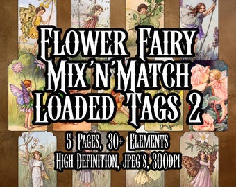 Magical Flower Fairies Mix'n'Match Loaded Tags #2 Junk Journal Ephemera Fantasy Printable Pages Scrapbook Collage Decoupage Instant Download