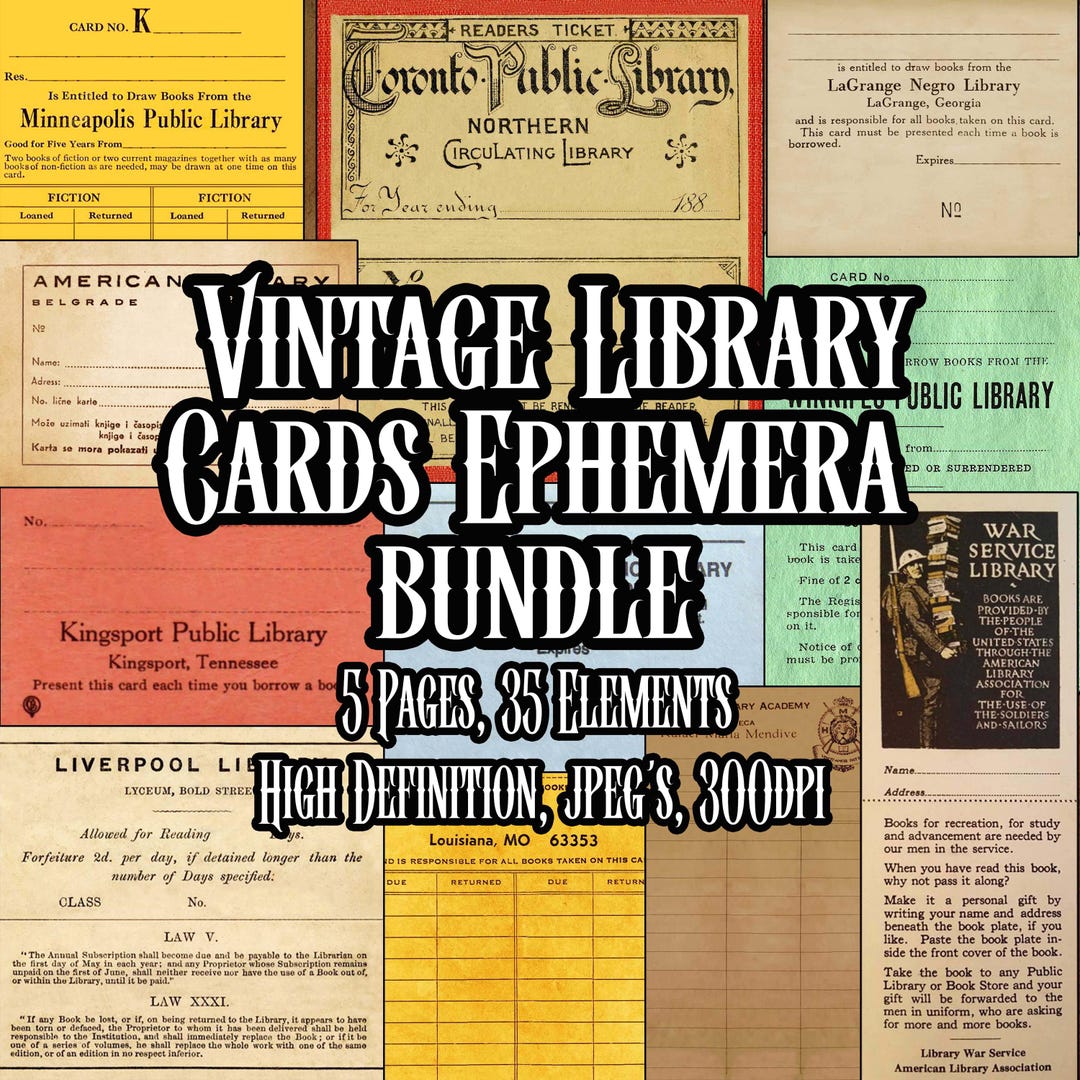 Vintage Library Ephemera 35 Printable Library Cards For Junk Journals