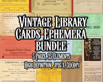 Vintage bibliotheekephemera – 35 afdrukbare bibliotheekkaarten voor ongewenste tijdschriften Plakboeken en knutsels met leesthema thuis afdrukken Direct downloaden