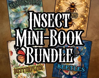 Pretty Insect Mini-Book Bundle Complete Mini-Books Dragonflies Bees Butterflies and Beetles Art Collage Decoupage Art Instant download
