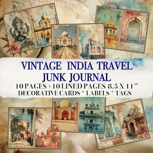 Páginas imprimíveis do Vintage Junk Journal, diário de viagem da Índia, viagem para impressão, arte de viagem, diário de viagem vintage, diário turístico, download instantâneo