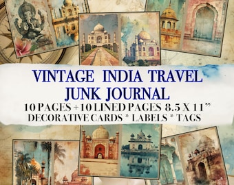 Vintage Junk Journal Printable Pages India Travel Journal Travel Printable Travel Art Junk Journal Vintage Tourist Journal Instant download